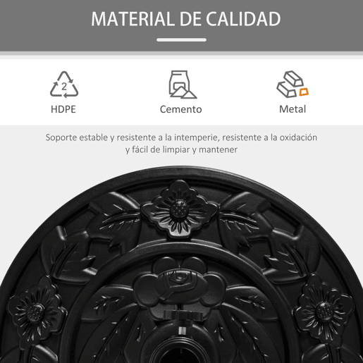 Outsunny Base para Chapéu de Sol Semicircular 9 kg Base para Chapéu de Sol Apto para Mastros de 35 mm 38mm e 48 mm Preenchido dom Cimento para Varanda Pátio 50x32x32cm Preto