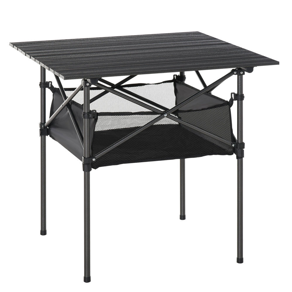 Outsunny mesa de camping plegable mesa plegable portátil multifuncional con espacio almacenaje de malla y bolsa de transporte para jardín balcón patio exterior 70x70x69 cm negro