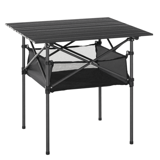 Outsunny Mesa dobrável de camping Mesa de piquenique com malha de armazenamento e bolsa de transporte 70x70x69 cm Preto