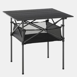 Outsunny Mesa dobrável de camping Mesa de piquenique com malha de armazenamento e bolsa de transporte 70x70x69 cm Preto