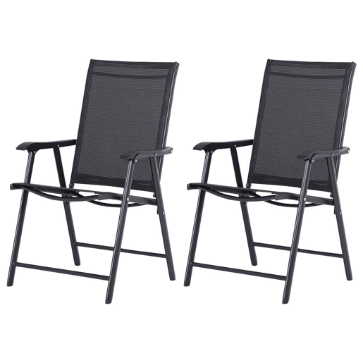 Outsunny Conjunto de 2 Cadeiras Dobráveis para Exterior com Apoio para o Braço Cadeiras para Jardim com Textilene e Metal Carga 110 kg 58x64x94 cm Preto