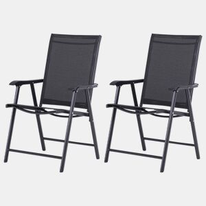 Outsunny Conjunto de 2 Cadeiras Dobráveis para Exterior com Apoio para o Braço Cadeiras para Jardim com Textilene e Metal Carga 110 kg 58x64x94 cm Preto