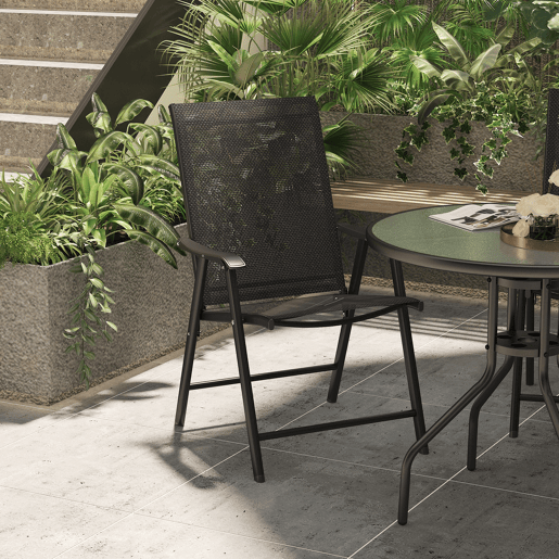 Outsunny Conjunto de 2 Cadeiras Dobráveis para Exterior com Apoio para o Braço Cadeiras para Jardim com Textilene e Metal Carga 110 kg 58x64x94 cm Preto