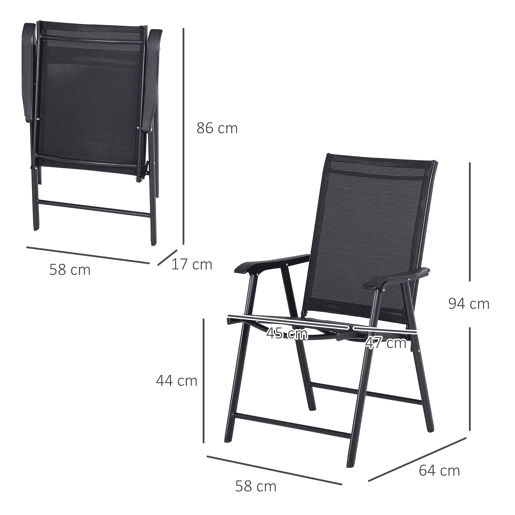 Outsunny Conjunto de 2 Cadeiras Dobráveis para Exterior com Apoio para o Braço Cadeiras para Jardim com Textilene e Metal Carga 110 kg 58x64x94 cm Preto