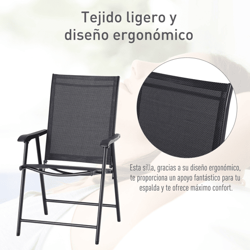 Outsunny Conjunto de 2 Cadeiras Dobráveis para Exterior com Apoio para o Braço Cadeiras para Jardim com Textilene e Metal Carga 110 kg 58x64x94 cm Preto