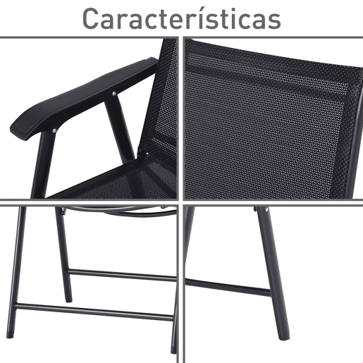 Outsunny Conjunto de 2 Cadeiras Dobráveis para Exterior com Apoio para o Braço Cadeiras para Jardim com Textilene e Metal Carga 110 kg 58x64x94 cm Preto