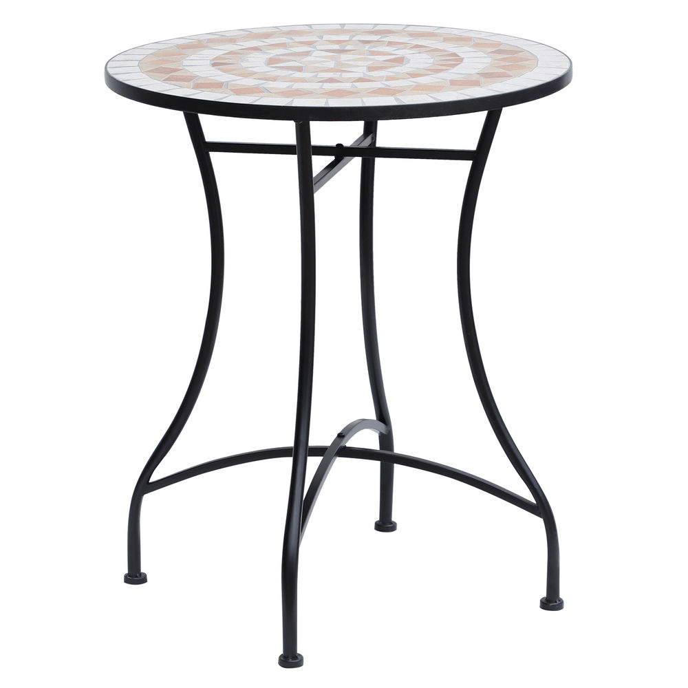 Outsunny mesa de jardín redonda mesa de terraza exterior ø60x71 cm con encimera de mosaico decorativo carga 100 kg mesa para exterior patio naranja y blanco
