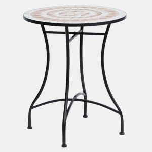 Outsunny Mesa de Jardim Mesa Mosaico Cerâmica e Redonda Mesita de Café para Varanda Terraço F60x71cm