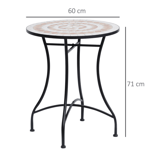 Outsunny Mesa de Jardim Mesa Mosaico Cerâmica e Redonda Mesita de Café para Varanda Terraço F60x71cm