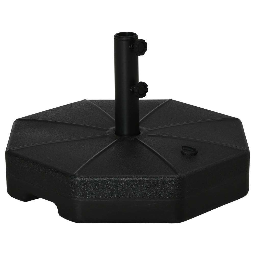 Outsunny base de sombrilla rellenable de agua 28 kg o arena 40 kg soporte de parasol octagonal apto para postes de 38mm 48 mm para jardín terraza ø60x36 cm negro