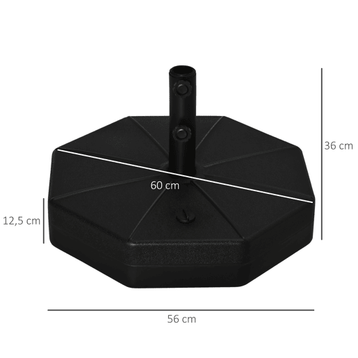 Outsunny Base para Chapéu de Sol Portátil Base para Chapéu de Sol Recarregável para Mastros de F3,8cm e F4,8cm Preto