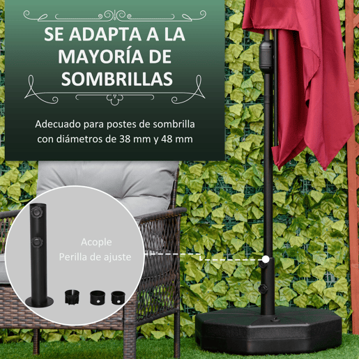 Outsunny Base para Chapéu de Sol Portátil Base para Chapéu de Sol Recarregável para Mastros de F3,8cm e F4,8cm Preto
