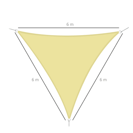 Outsunny Vela de Sombra Triangular 6x6x6 m Toldo Vela de Poliéster com Proteção UV Aneis em Forma de D e Cordas para Jardim Pátio Piscina Areia
