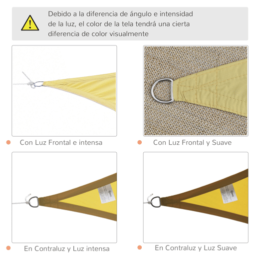 Outsunny Vela de Sombra Triangular 6x6x6 m Toldo Vela de Poliéster com Proteção UV Aneis em Forma de D e Cordas para Jardim Pátio Piscina Areia
