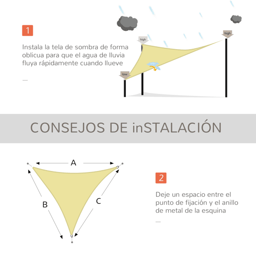 Outsunny Vela de Sombra Triangular 6x6x6 m Toldo Vela de Poliéster com Proteção UV Aneis em Forma de D e Cordas para Jardim Pátio Piscina Areia