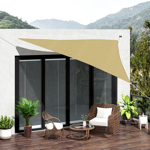 Outsunny Vela de Sombra Triangular 3x3x3 m Toldo Vela de HDPE com Proteção UV Aneis em Forma de D e Cordas para Jardim Pátio Piscina Areia