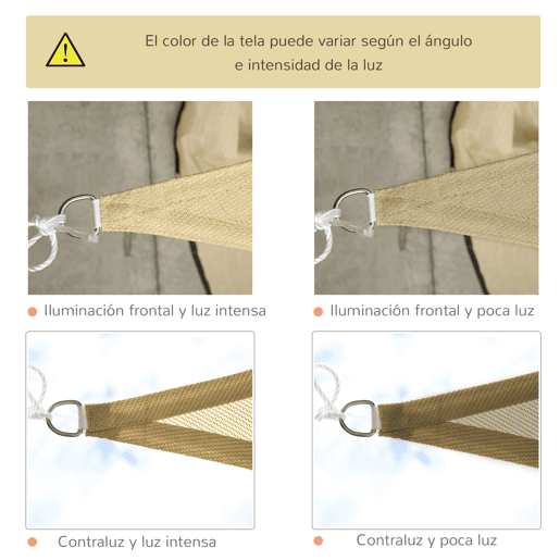 Outsunny Vela de Sombra Triangular 3x3x3 m Toldo Vela de HDPE com Proteção UV Aneis em Forma de D e Cordas para Jardim Pátio Piscina Areia
