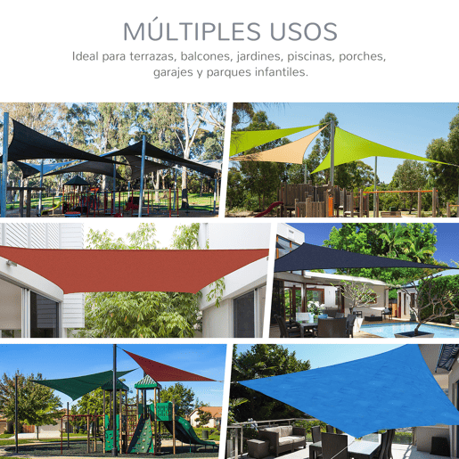 Outsunny Vela de Sombra Triangular 3x3x3 m Toldo Vela de HDPE com Proteção UV Aneis em Forma de D e Cordas para Jardim Pátio Piscina Areia