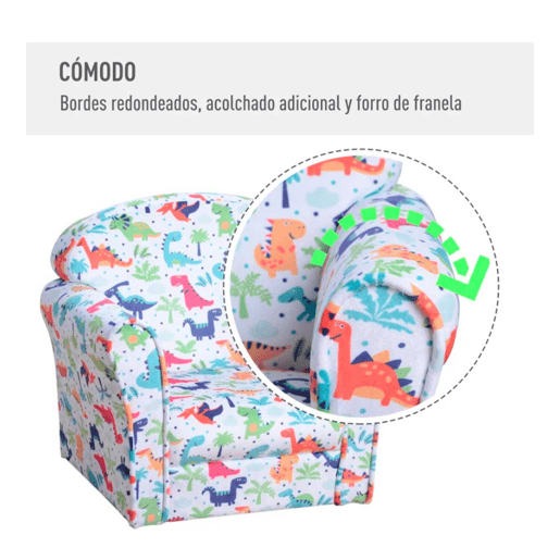 HOMCOM Poltrona para Crianças acima de 3 Anos com Desenhos de Foguete Estrutura de Madeira e Estofado em Flanela 50x39x44 cm Multicor