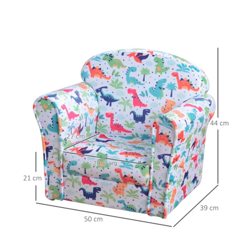 HOMCOM Poltrona para Crianças acima de 3 Anos com Desenhos de Foguete Estrutura de Madeira e Estofado em Flanela 50x39x44 cm Multicor