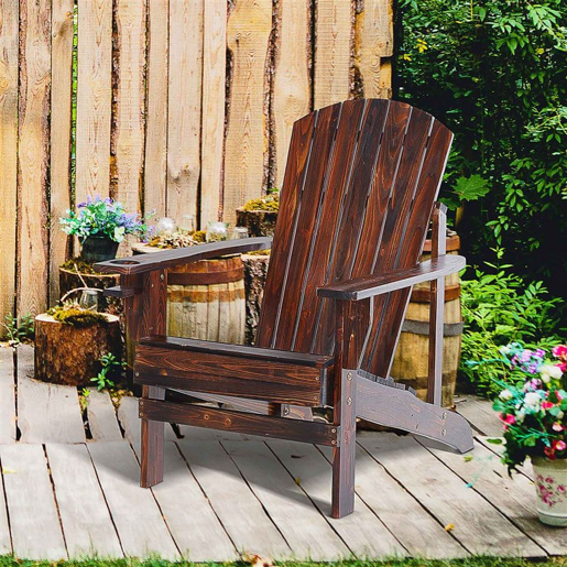 Outsunny Cadeira Adirondack de Madeira Cadeira de Jardim com Apoio para os Braços Encosto Alto para Terraço Balcão Exterior 72,5x97x96cm Marrom