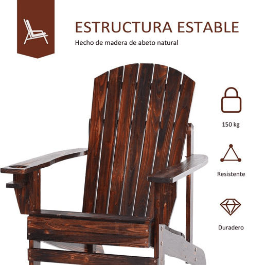 Outsunny Cadeira Adirondack de Madeira Cadeira de Jardim com Apoio para os Braços Encosto Alto para Terraço Balcão Exterior 72,5x97x96cm Marrom
