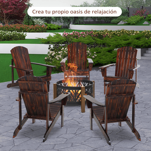 Outsunny Cadeira Adirondack de Madeira Cadeira de Jardim com Apoio para os Braços Encosto Alto para Terraço Balcão Exterior 72,5x97x96cm Marrom