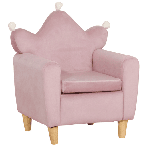 HOMCOM Poltrona Infantil Mini Sofá para Crianças Acima de 3 Anos com Assento Acolchoado Apoio para os Braços e Estrutura de Madeira Carga Máxima 45kg 50x42x58cm Rosa
