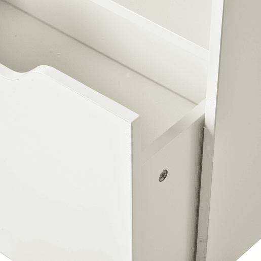 HOMCOM Estante de Madeira para Brinquedos com 3 Compartimentos 2 Cubos e Gaveta Móvel com 4 Rodas Estante para Livros Infantil para Dormitório Infantil Sala de Jogos 60x29,9x90cm Branco
