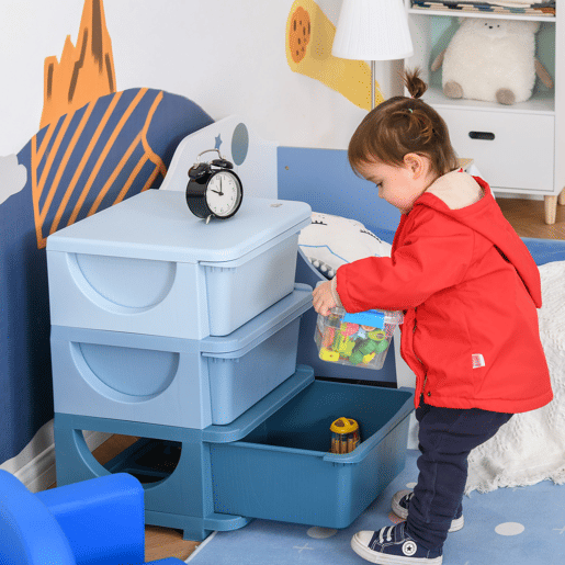 HOMCOM Organizador de Brinquedos para Crianças acima de 3 Anos com 3 Gavetas Arrumação para Brinquedos Roupas Livros 37x37x56,5 cm Azul