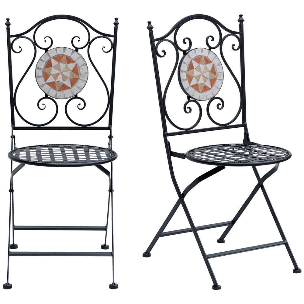 Set 2 Sillas Plegable Metal y piedra de mosaico Outsunny
