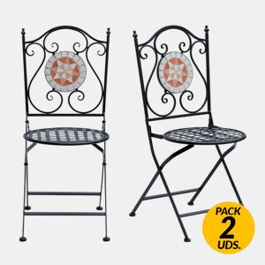 Outsunny Conjunto de 2 Cadeiras Dobráveis de Jardim Cadeiras com Mosaico para Varanda Pátio Carga Máxima 120 kg 50x40x94,5 cm Preto