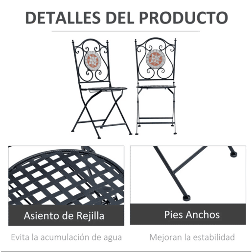 Outsunny Conjunto de 2 Cadeiras Dobráveis de Jardim Cadeiras com Mosaico para Varanda Pátio Carga Máxima 120 kg 50x40x94,5 cm Preto