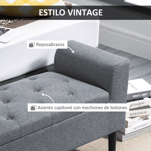 HOMCOM Banco para Pé de Cama Acolchoado com Espaço de Armazenamento Banco Multifuncional com Braços Tampa e Pés de Madeira para Dormitórios Sala de Estar 116x44x58 cm Cinza HOMCOM Banco para Pé de Cama Acolchoado com Espaço de Armazenamento Banco Multifuncional com Braços Tampa e Pés de Madeira para Dormitórios Sala de Estar 116x44x58 cm Cinza