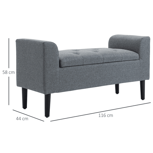 HOMCOM Banco para Pé de Cama Acolchoado com Espaço de Armazenamento Banco Multifuncional com Braços Tampa e Pés de Madeira para Dormitórios Sala de Estar 116x44x58 cm Cinza HOMCOM Banco para Pé de Cama Acolchoado com Espaço de Armazenamento Banco Multifuncional com Braços Tampa e Pés de Madeira para Dormitórios Sala de Estar 116x44x58 cm Cinza