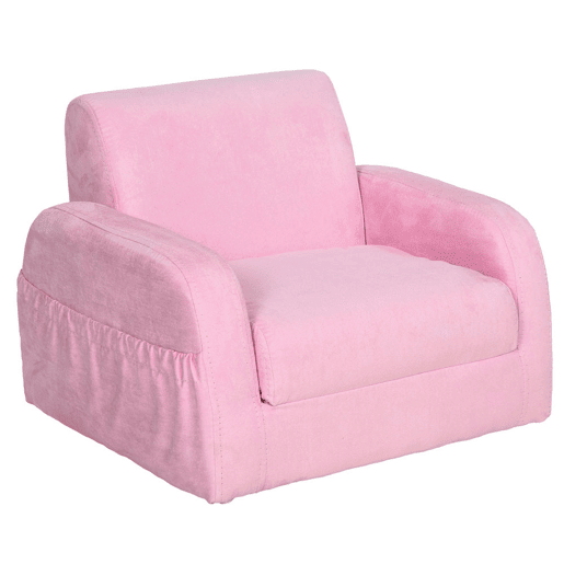 HOMCOM Poltrona Infantil Poltrona 2 em 1 para Crianças Dobrável em 2 Posições com Apoio de Braços e Assento Acolchoado 47x45x38cm Rosa