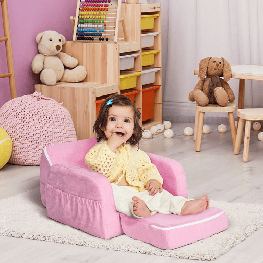 HOMCOM Poltrona Infantil Poltrona 2 em 1 para Crianças Dobrável em 2 Posições com Apoio de Braços e Assento Acolchoado 47x45x38cm Rosa