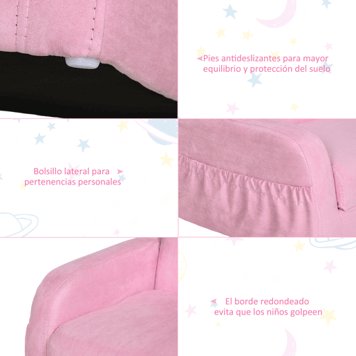 HOMCOM Poltrona Infantil Poltrona 2 em 1 para Crianças Dobrável em 2 Posições com Apoio de Braços e Assento Acolchoado 47x45x38cm Rosa