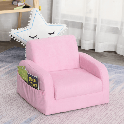 HOMCOM Poltrona Infantil Poltrona 2 em 1 para Crianças Dobrável em 2 Posições com Apoio de Braços e Assento Acolchoado 47x45x38cm Rosa