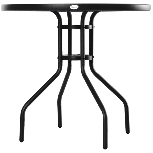 Outsunny Mesa de Jardim Redonda Mesa Sala de Jantar de Cristal Temperado com Orifício para Chapéu de Sol Estrutura Metálica para Pátio Terraço Exterior Ø80x72cm Preto