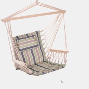 Outsunny Cadeira Rede Suspensa com Estampa em Listras Almofada de Apoio para a Cabeça Cadeira Rede Baloiço para Interior e Exterior Carga Máxima 105kg 100x106cm Multicor