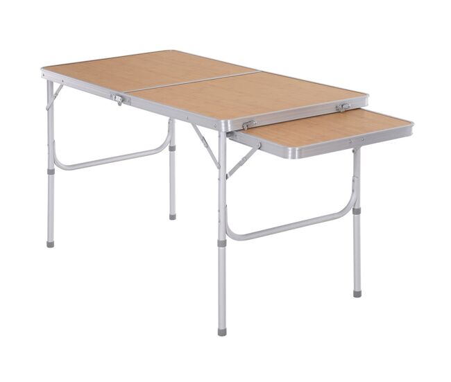 Mesa plegable de camping portátil con ala abatible mesa de picnic de encimera mdf estructura ligera de aluminio carga 30kg altura ajustable 153x60x39/71 cm