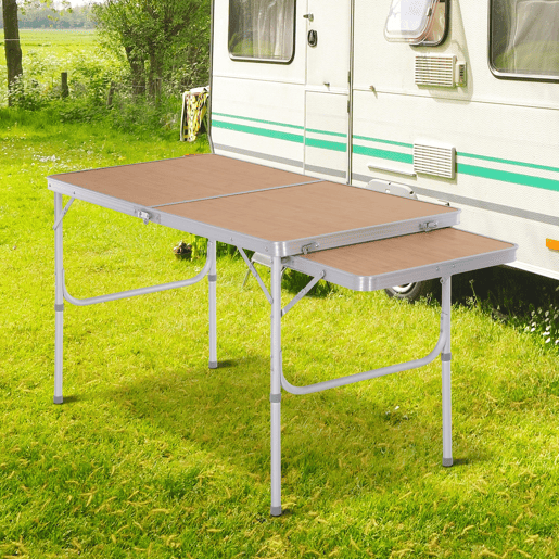 Mesa Dobrável de Camping Portátil com Aba Rebatível Mesa de Piquenique com Tampo MDF Estrutura Leve em Alumínio Suporta 30kg Altura Ajustável 153x60x3971cm