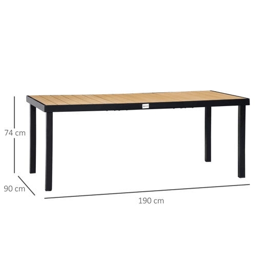Outsunny Mesa de Jardim Retangular Mesa de Exterior para 8 Pessoas com Bancada de Ripas e Estrutura de Alumínio para Terraço Balcão 190x90x74cm Natural e Preto