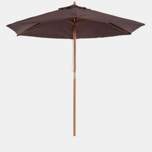 Outsunny Chapéu de Sol Ø250x230cm Chapéu de Sol com Mastro de Madeira com 6 Hastes Sistema de Polia com Fixação para Jardim Pátio Terraço Marrom