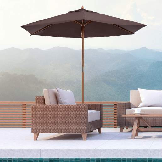 Outsunny Chapéu de Sol Ø250x230cm Chapéu de Sol com Mastro de Madeira com 6 Hastes Sistema de Polia com Fixação para Jardim Pátio Terraço Marrom Outsunny Chapéu de Sol Ø250x230cm Chapéu de Sol com Mastro de Madeira com 6 Hastes Sistema de Polia com Fixação para Jardim Pátio Terraço Marrom