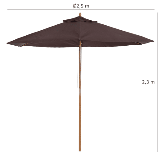 Outsunny Chapéu de Sol Ø250x230cm Chapéu de Sol com Mastro de Madeira com 6 Hastes Sistema de Polia com Fixação para Jardim Pátio Terraço Marrom Outsunny Chapéu de Sol Ø250x230cm Chapéu de Sol com Mastro de Madeira com 6 Hastes Sistema de Polia com Fixação para Jardim Pátio Terraço Marrom