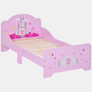 HOMCOM Cama Infantil acima de 3 Anos Cama para Crianças de Madeira com Barreira de Proteção Carga Máx. 50kg 143x73x60cm Rosa
