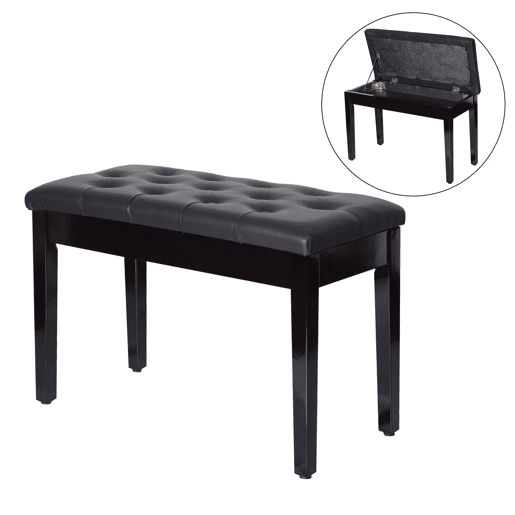 HOMCOM Banco de Piano Banco para Piano com Espaço de Armazenamento Assento de Couro Sintético Acolchoado Carga Máxima 200kg 76x36x50cm Preto