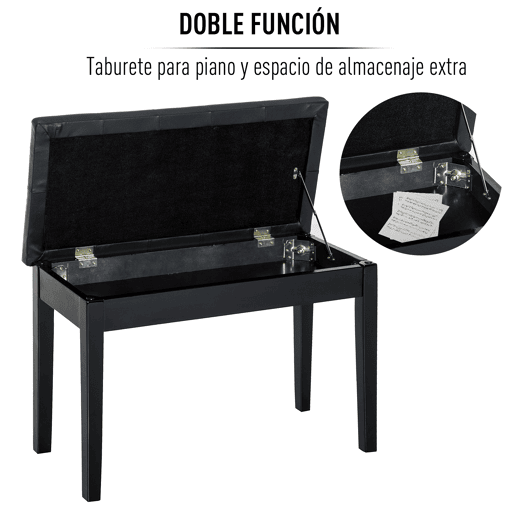 HOMCOM Banco de Piano Banco para Piano com Espaço de Armazenamento Assento de Couro Sintético Acolchoado Carga Máxima 200kg 76x36x50cm Preto